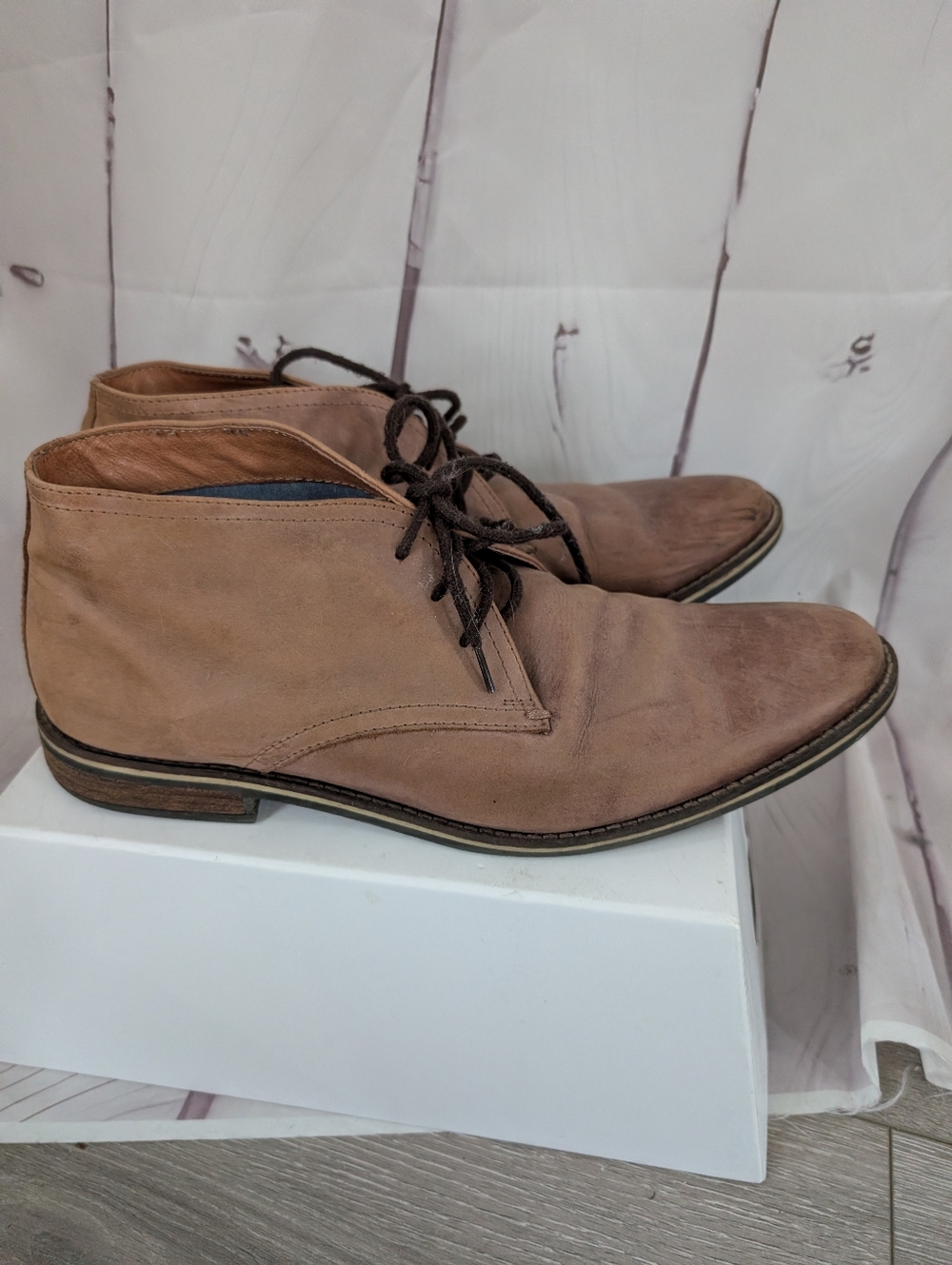 Alfani Tan Suede Chukka Boots with Dark Brown Laces